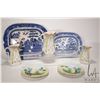 Image 1 : Two antique blue and white Willow patterned chargers including 16" X 19" and 14 3/4" X 11 1/2" plus 