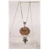 Image 1 : Sterling silver 18" box chain and a sterling sliver Unakite Jasper and peridot pendant