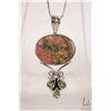 Image 2 : Sterling silver 18" box chain and a sterling sliver Unakite Jasper and peridot pendant