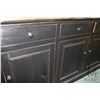 Image 2 : Large black distressed four drawer and four door buffet with live edge wooden top, 42" H X 96" W X 1