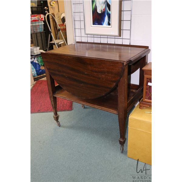 Antique mahogany drop side tea wagon 30  H X 30  X 20 , not including sides