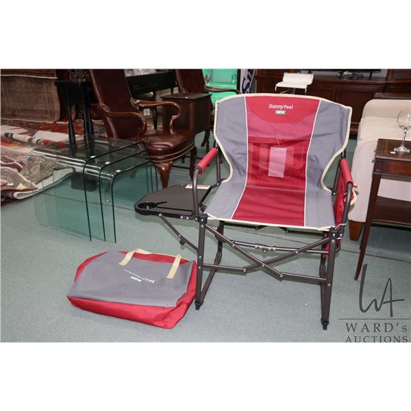 Sunny Feel folding camping chair with side tray and carry bag