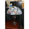 Image 1 : Antique style leaded and slag glass lamp with butterfly theme, 30" to top of finial. Note: Not avail