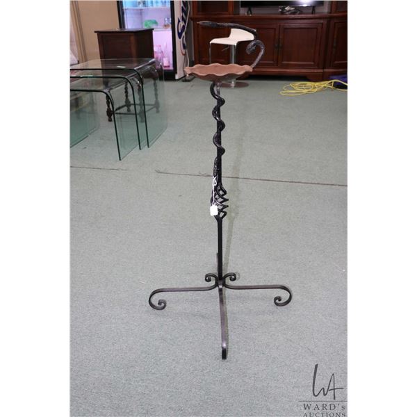 Wrought iron snake motif ash stand with copper ashtray 32 1/2" in height