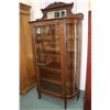 Image 1 : Antique quarter cut oak, single door, curved glass display/ china cabinet, 60" H X 38" W X 15" D not