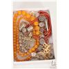 Image 1 : Tray lot of vintage and collectible jewellery including beeswax necklace, coral necklaces, coin silv