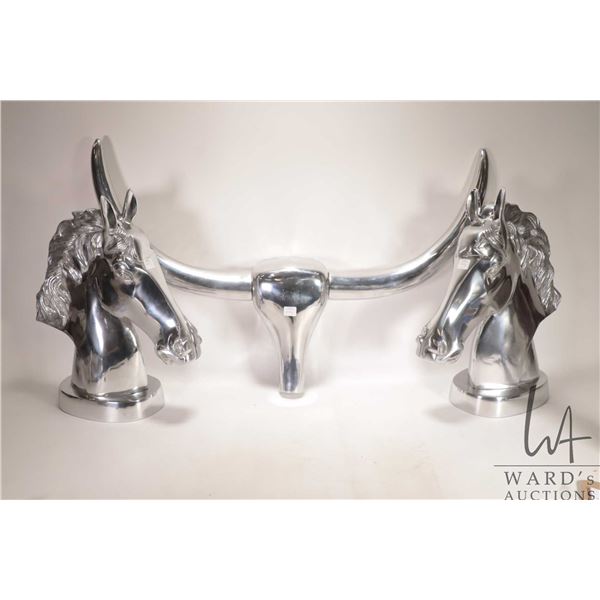 Two aluminum 18" horse heads and a 32" wide steer head