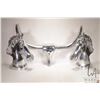 Image 1 : Two aluminum 18" horse heads and a 32" wide steer head