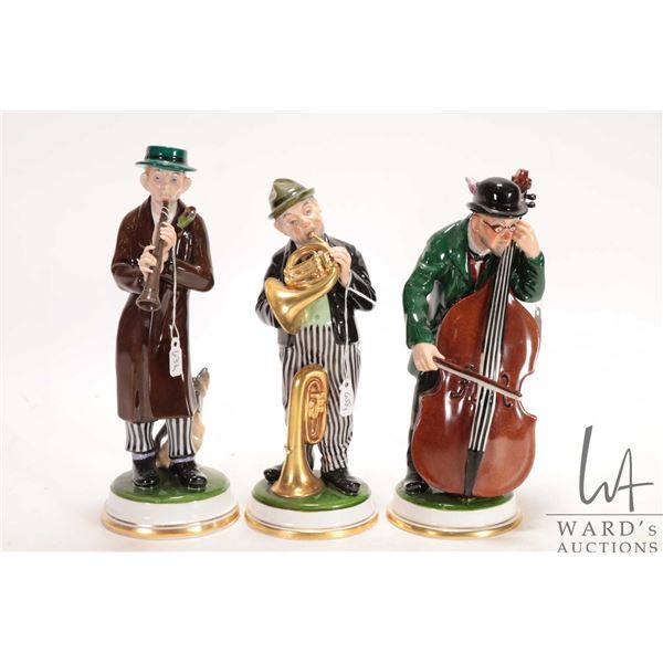Three vintage Rosenthal musicians each hand painted and marked "Deko 7000" and each 8" in height