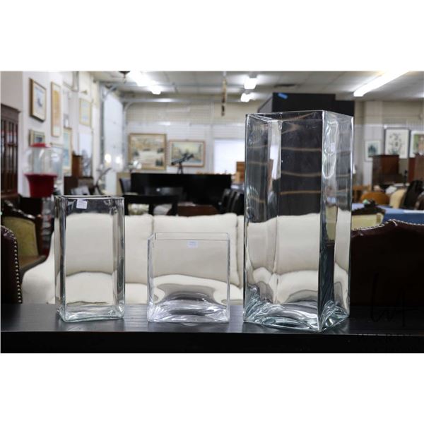 Three art glass vessels including 20", 12" and 8"