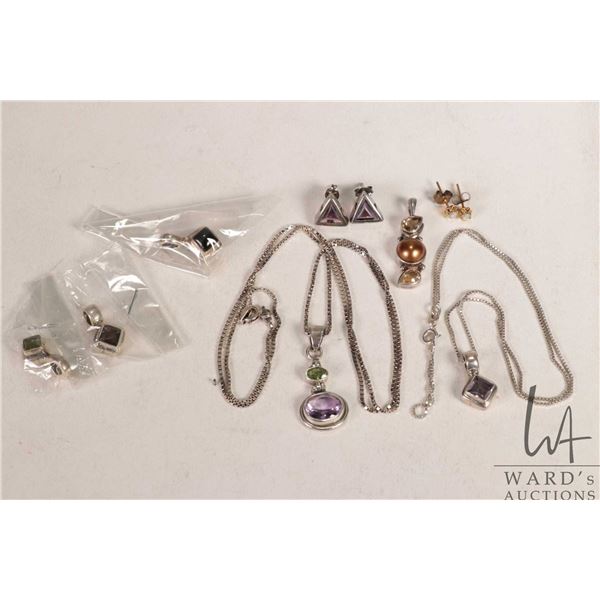 24" sterling silver box chain with gemstone pendant, 17" sterling silver box chain with gemstone pen