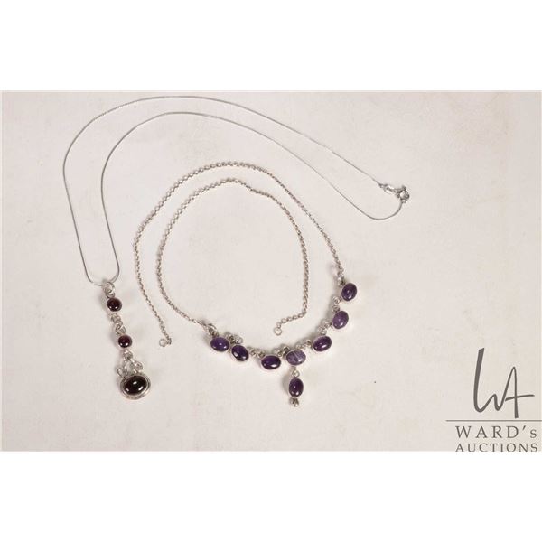 Cabochon gemstone necklace 18" in length, note: missing clasp and an 18" Italian made neck chain mar