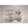Image 1 : Antique Victorian silverplate cruet set with three cut crystal ewers, two with original stoppers, 14