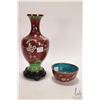 Image 1 : Two pieces of Chinese cloisonne including floral and butterfly 9" vase and a floral bowl