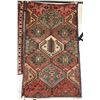 Image 1 : 100% hand made Iranian wool carpet, Bakhayar, geometric pattern and highlights of red, orange, grey 