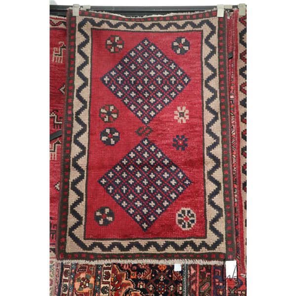 100% hand made Iranian wool carpet, Fasa, double medallion, red background and highlights of blue, c