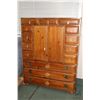 Image 1 : Vintage Henredon Japanese Tansu style armoire or tall chest made of solid knotty pine with fourteen 