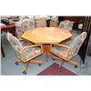 Image 1 : Laminated oak octagonal dining table with single pedestal 48" and plus four swivel chairs on castors