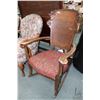 Image 1 : Antique quarter cut oak, open arm rocking chair with figural decorative show wood