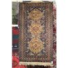 Image 1 : Vintage wool carpet runner with triple medallion, blue background and highlights of taupe, green, cr