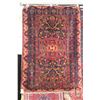 Image 1 : Vinatge wool area carpet with deep red back background and highlights of black, cream, green etc. 51