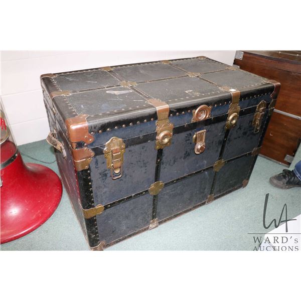 Antique metal bound steamer trunk with removable tray, 24" X 38" X 22"