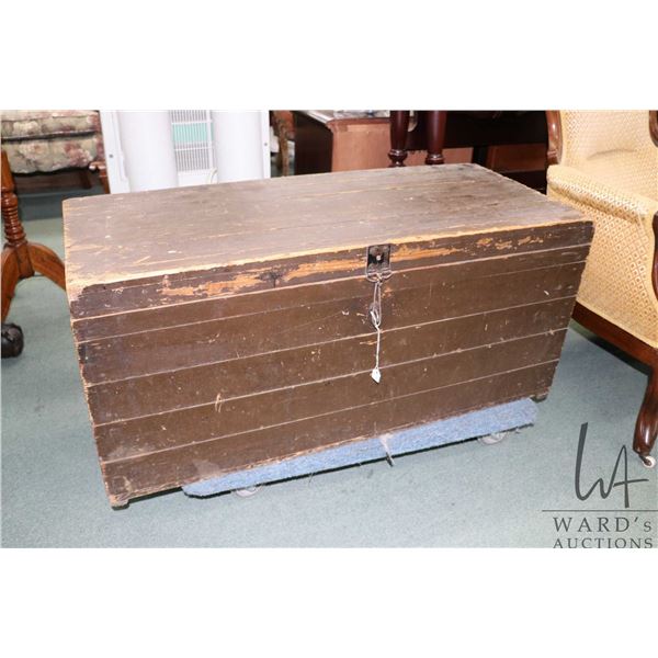 Primitive wooden chest with attached metal handles, 17" X 40" X 18"