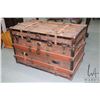 Image 1 : Antique oak, metal and leather bound steamer trunk with removable tray, 24" X 36" X 22"