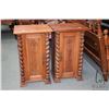 Image 1 : Pair of single door side tables with barley twist columns and carved floral raised panels, re purpos