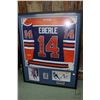 Image 1 : Shadow box framed, hand signed No.14 Eberle jersey with promo photos, outside dimension including fr