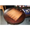 Image 3 : Semi-contemporary games table with foldover games board with chess/checkers and backgammon. 30" high