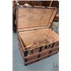 Image 2 : Antique oak and metal bound steamer trunk, 24" X 36" X 22"