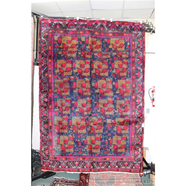 100% hand made Iranian wool carpet, Sirjan, overall geometric design, blue background and highlights