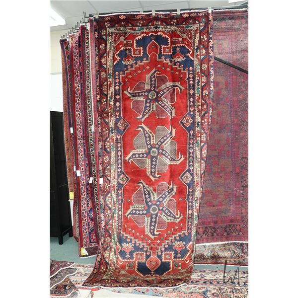 100% hand made Iranian wool carpet/runner, Ardebil, triple medallion, red background and highlights 