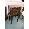 Image 1 : Vintage small decoratively carved two drawer side table, 28" X 15" X 12"
