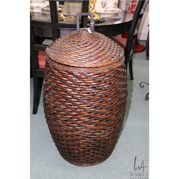 Large woven and lidded floor basket, 37" H