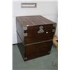 Image 1 : Modern antique style metal bound lidded wooden box, 25" H X 22" W X 21" D