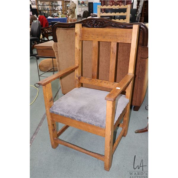 Primitive Mission style, open arm side chair