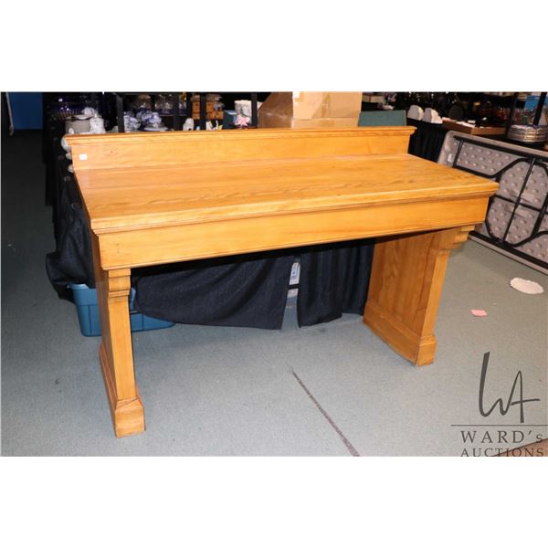 Antique maple bankers/clerks desk 36" tall not including backboard, 60"x24"