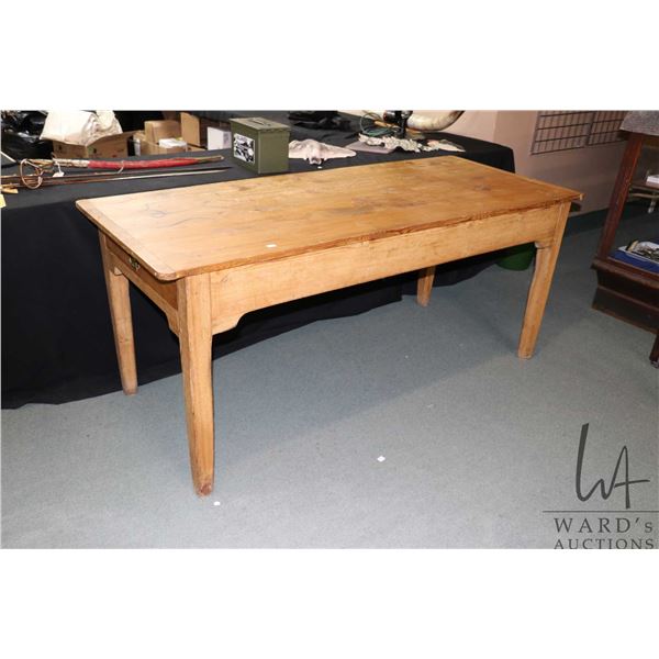 Primitive pine bakers table with single drawer 30" x 29" x 72"