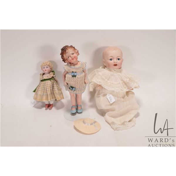 Three antique dolls including Nippon bisque head baby doll on composition body 8 1/2" , a 7 1/2" Jap
