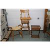 Image 1 : Vintage high chair, note doll and teddy bear use only. Rush seated stool, and small side table