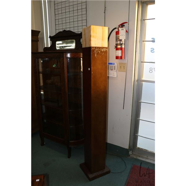 Vintage metal pedestal floor lamp with stone-like shade/diffuser. 69" high, working at time of catal