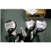 Image 3 : Set of left handed Jazz golf clubs including five irons, five metal woods, a Spalding putter, and a 