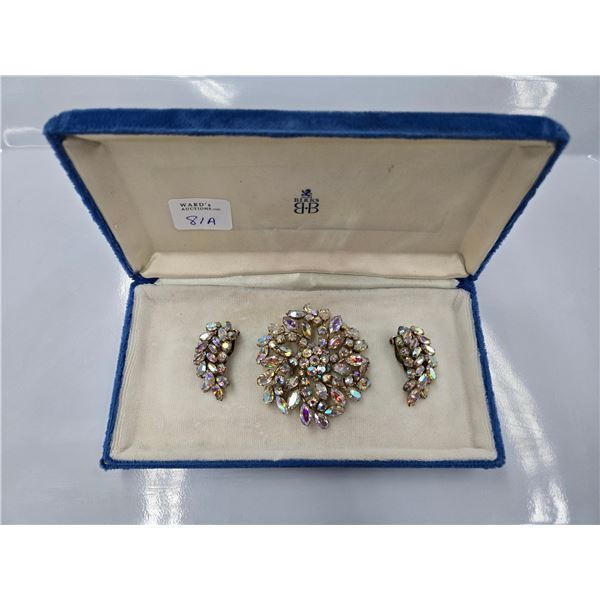 Three pieces of vintage signed Sherman jewellery including iridescent marquis and round cut gemstone