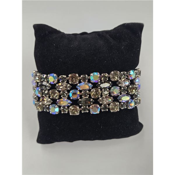 Vintage signed Sherman starlight bracelet with five rows of iridescent marquis and round aurora bore