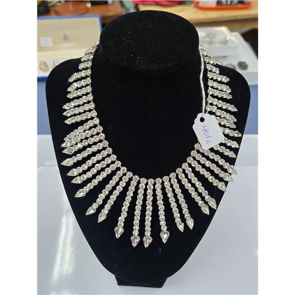 Vintage signed Jay Flex sterling silver and clear gemstone necklace, circa 1950-60