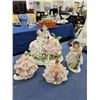Image 1 : Four Dresden figurines including dancers, pair of ladies on a bench etc. ranging from 3 1/2" to 7" i