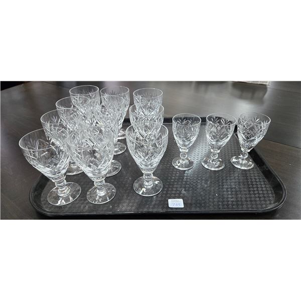 Fourteen pieces of Webb & Corbett "Georgian" crystal stemware including three 4" and eleven 4 3/4"