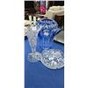 Image 1 : Two piece of colourless cut crystal and a 8" high antique cased cobalt cut to clear crystal vase
